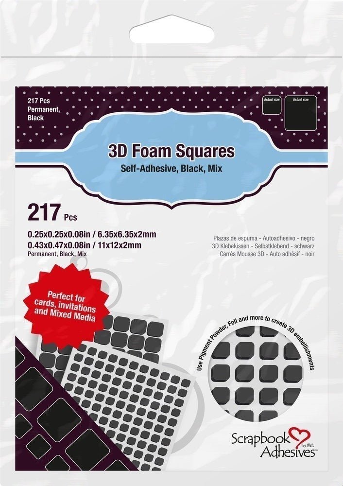 Scrapbook Adhesives 3D Foam Squares Schwarz Mix 217Stk