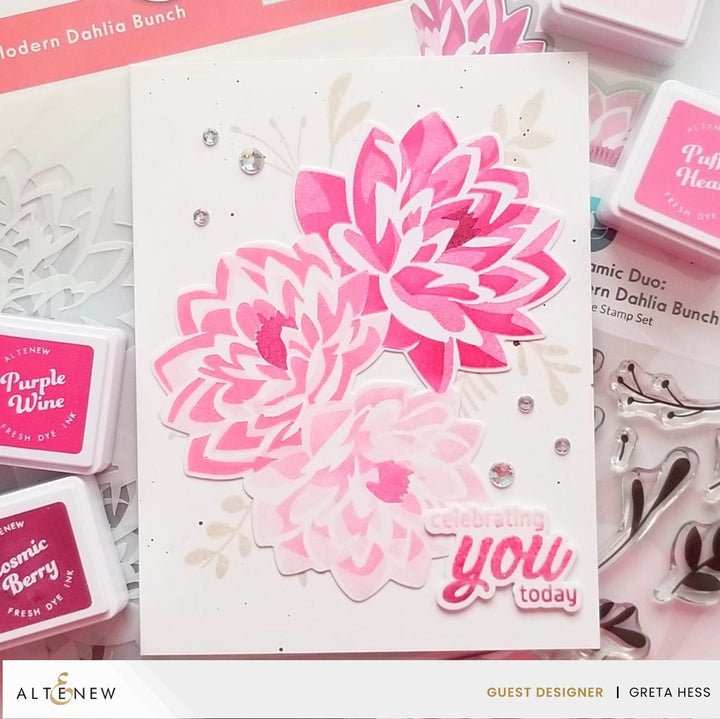 Altenew Dynamic Duo: Modern Dahlia Stencil Schablone 15x15cm und clear Stamp 3x4 Modern Dahlia Bunch