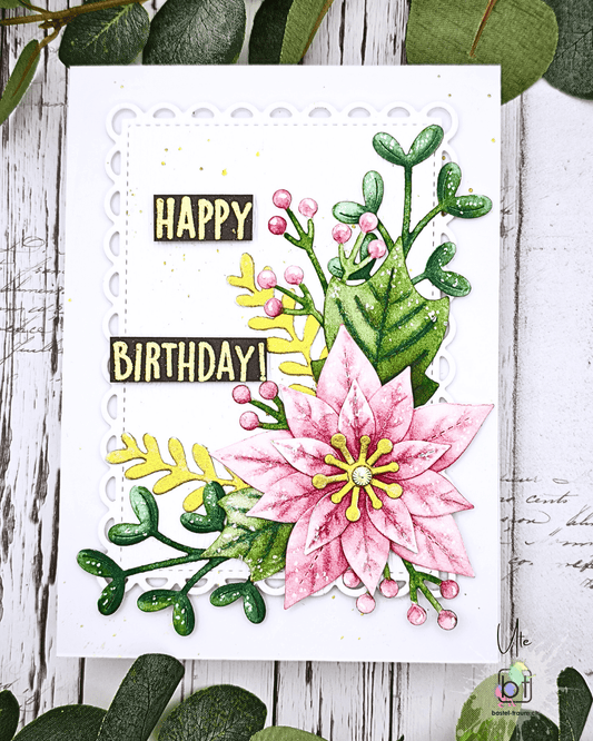 Beispielkarte mit Stitched Poinsettia Rosa.
