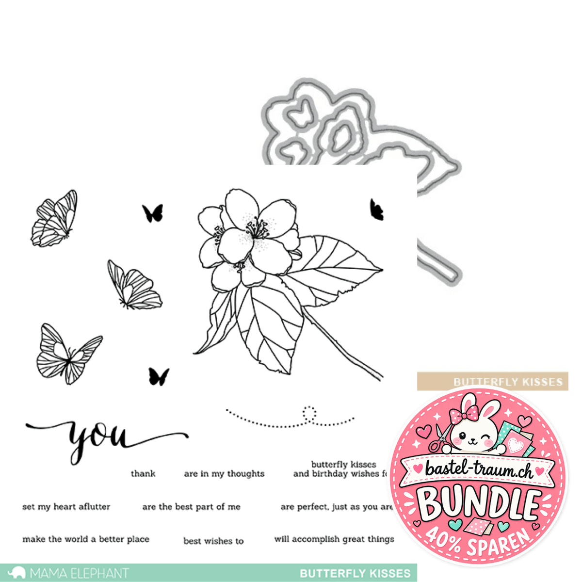 Mama Elephant Butterfly Kisses Clear Stamps 4x6 + Stanzen