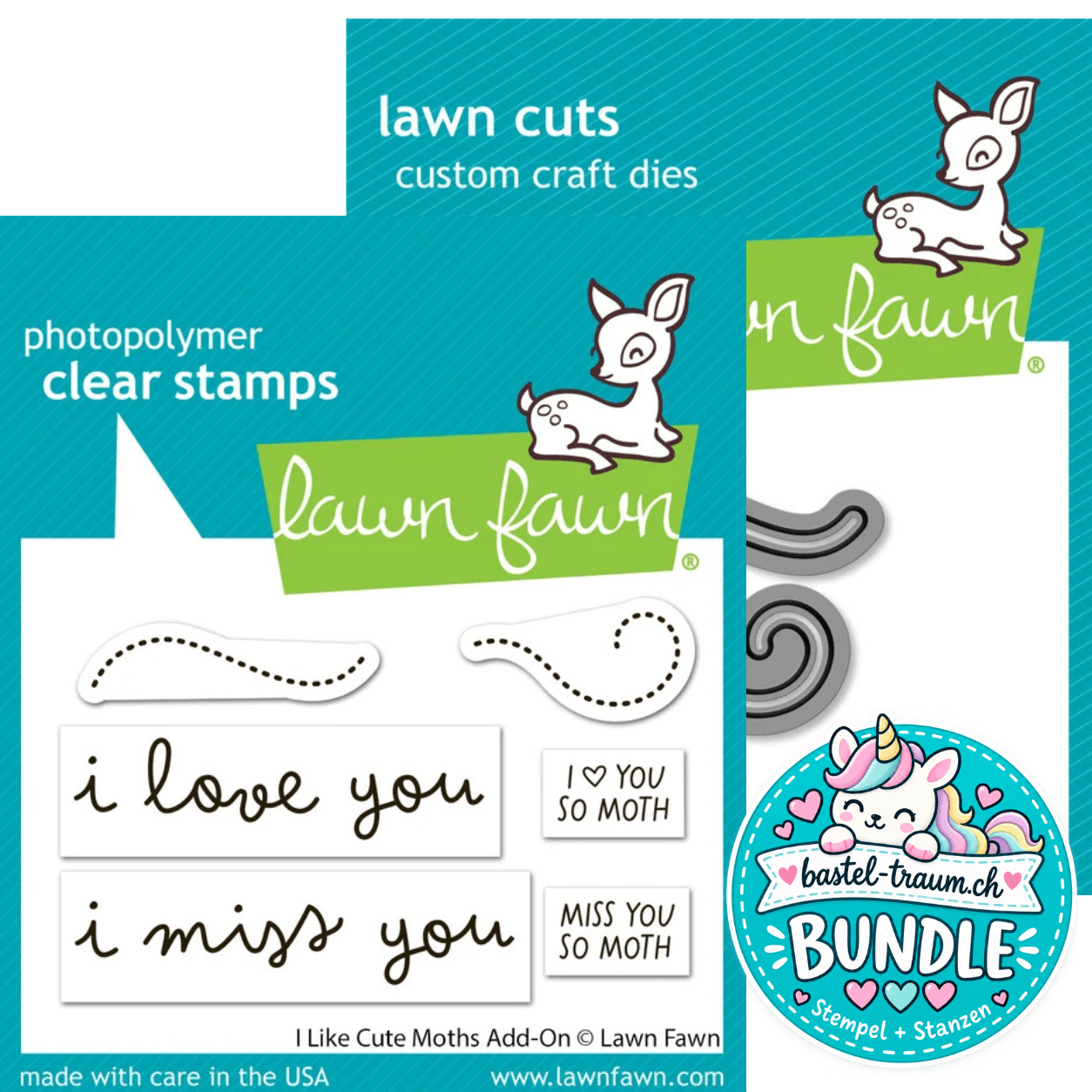 Lawn Fawn I Like Cute Moths Add-On Clear Stamp Set + Lawn Cuts
