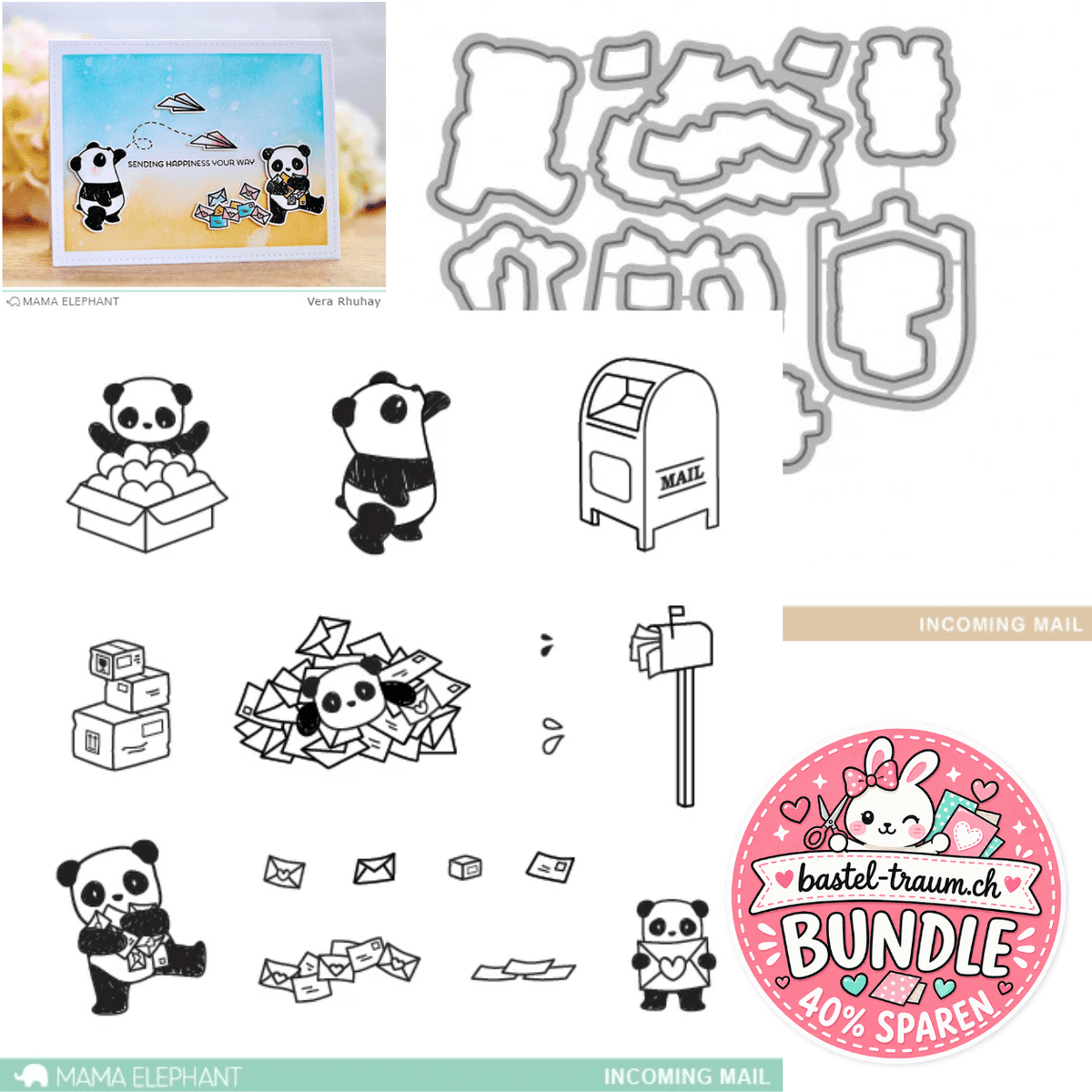 Mama Elephant Incoming Mail Clear Stamps 4x6 + Creative Cuts Stanzen