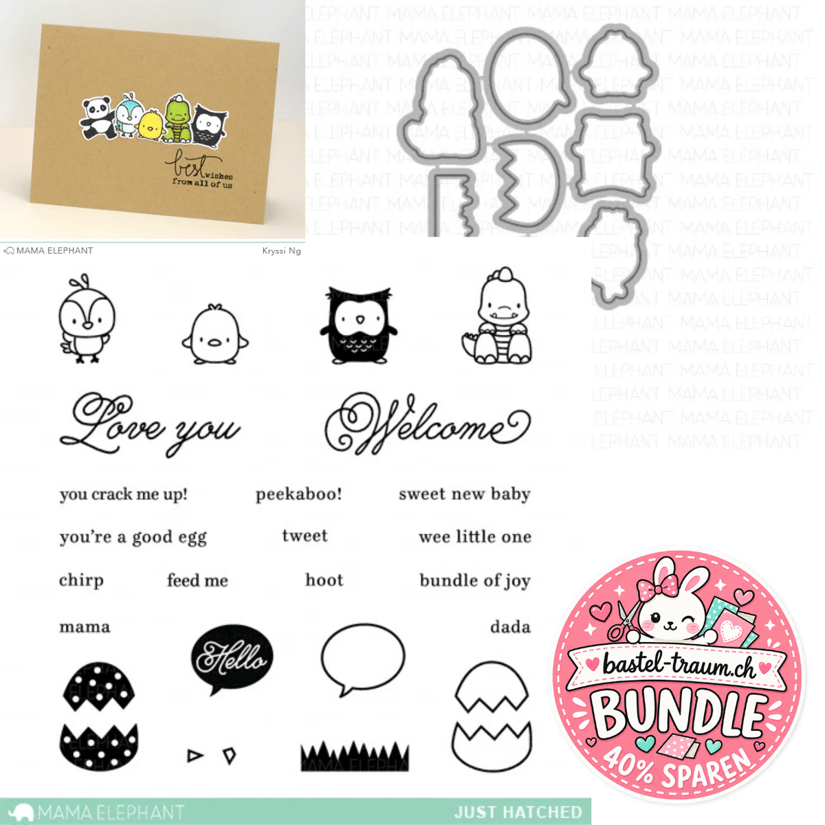 Mama Elephant Just Hatched Clear Stamps 4x6 + Creative Cuts Stanzen