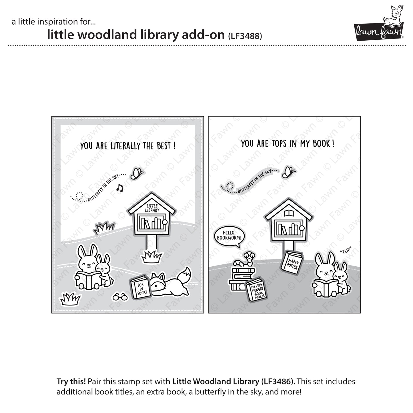 Lawn Fawn - Little Woodland Library Add-On - 2x3 Stempel