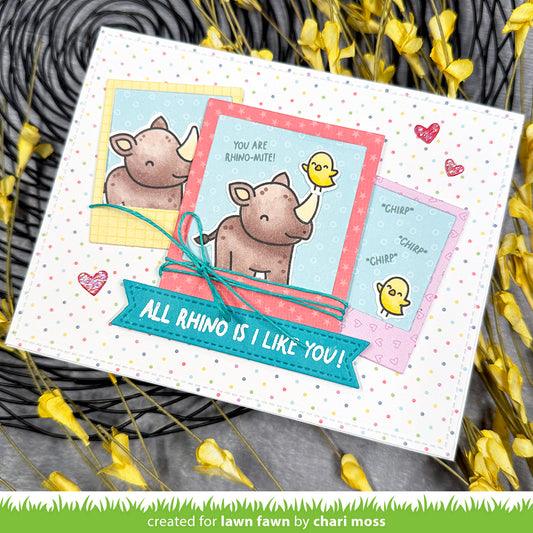 Beispielkarte mit Polaroid Foto: Clear Stamp Set 5,1×7,6 cm Rhino-mite! von Lawn Fawn