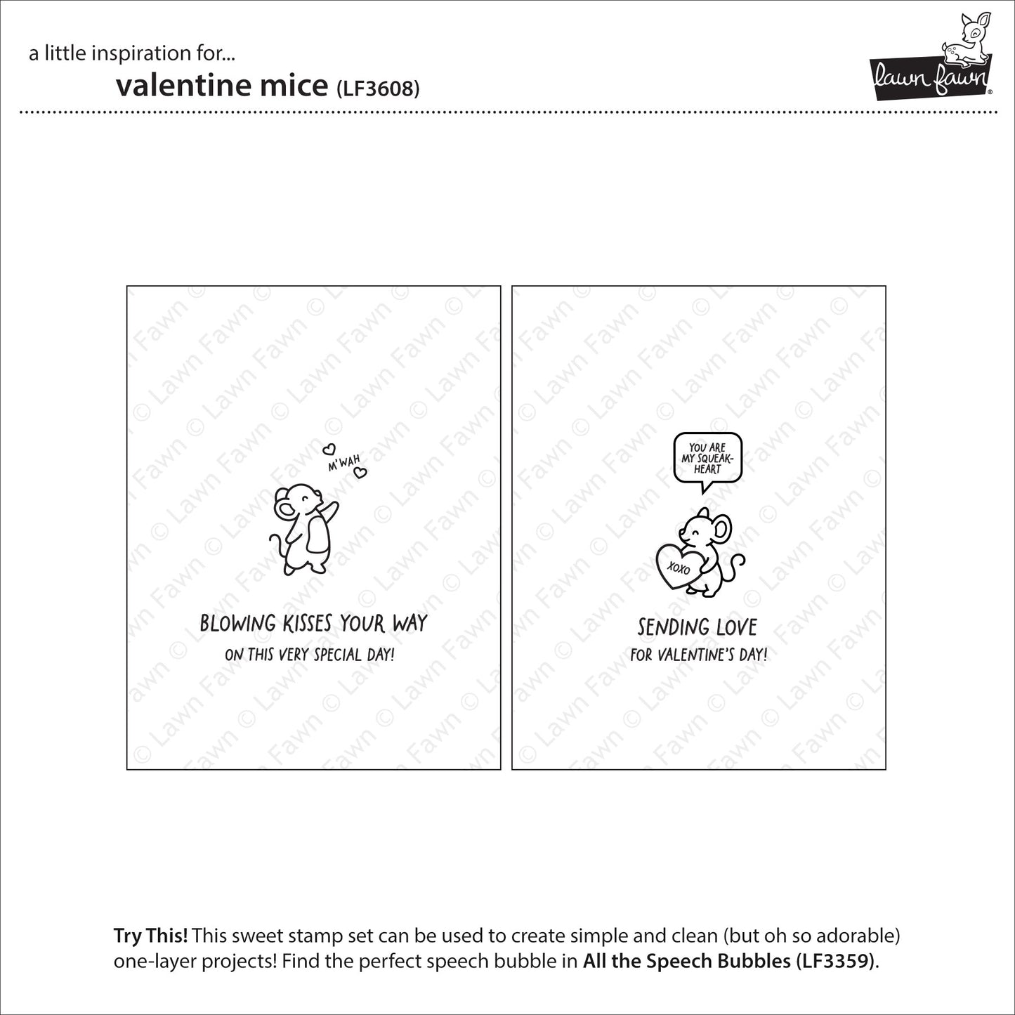 Lawn Fawn Valentine mice Clear Stamp Set 3x4 Valentinsmäuse