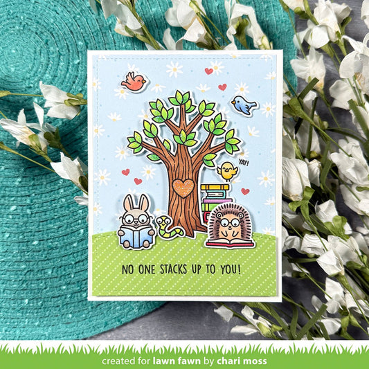Lawn Fawn Little Woodland Library Friends Stempelset mit Hasen, Igel, Schildkröte und Bücherwurm