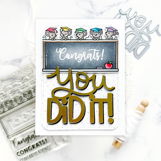 Lawn Fawn Simply Celebrate Graduation Stempel 4x6 mit Mäusen und Glückwünschen für Abschlusskarten