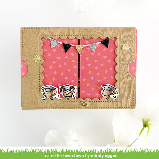 Lawn Fawn Ta-Da! Diorama! Scalloped Window Add-On – Fenster-Stanze mit Party-Elementen für interaktive Karten