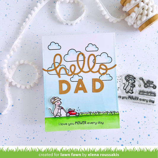 Beispielkarte mit Hello Dad. Clear Stamp Set 5,1×7,6 cm I Love You Mower von Lawn Fawn