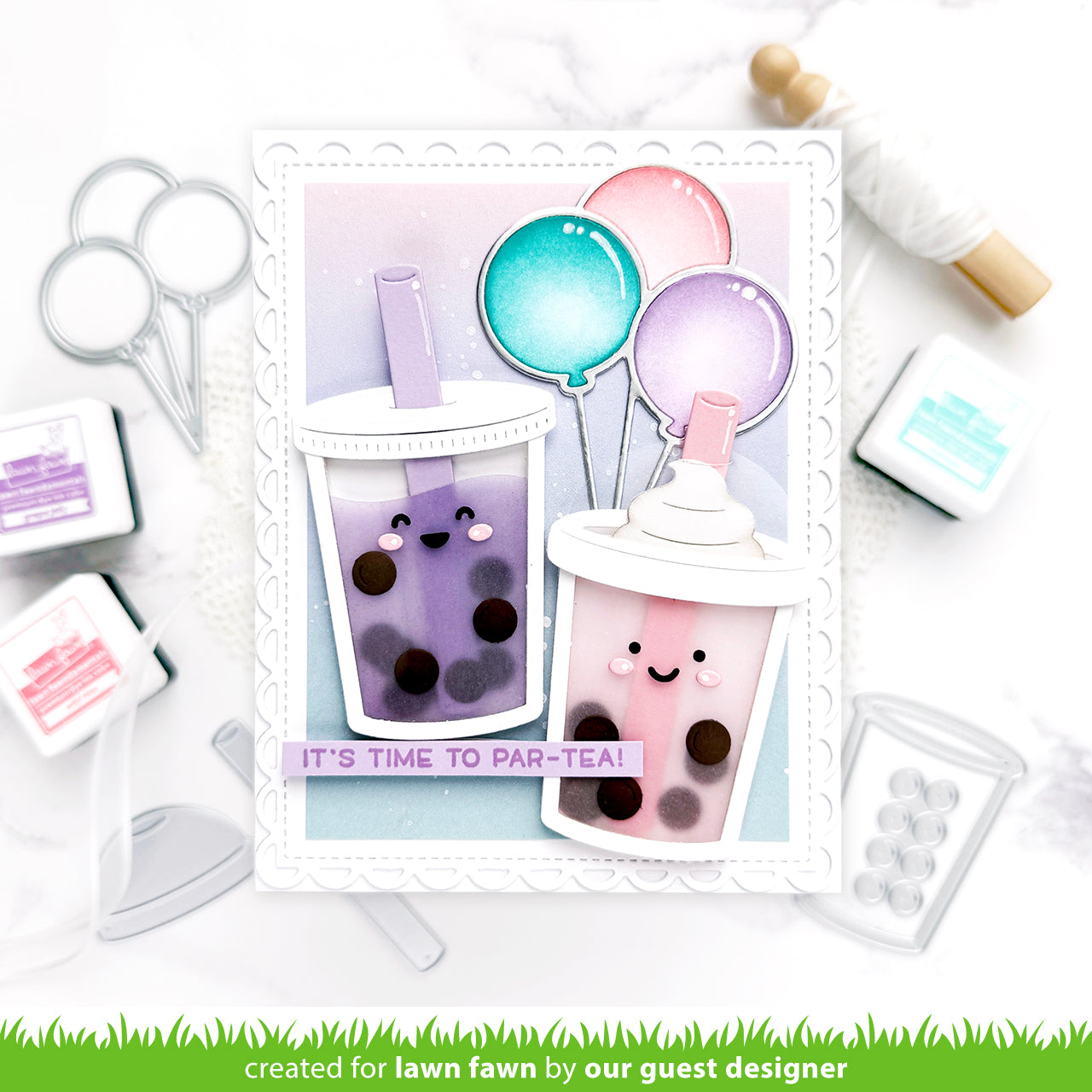 Beispielkarte mit 2 Bubble Tee: Bubble Tea Add-On Dies von Lawn Fawn
