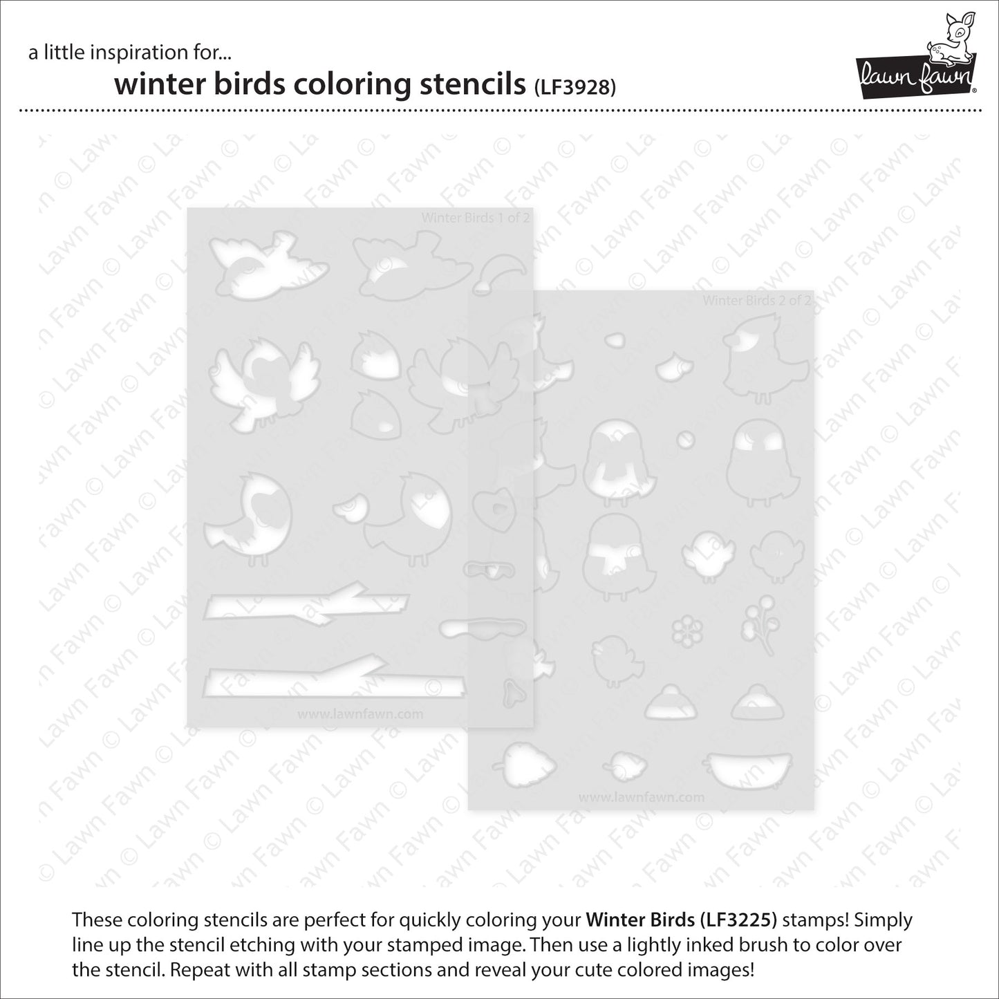 Lawn Fawn winter birds coloring stencils