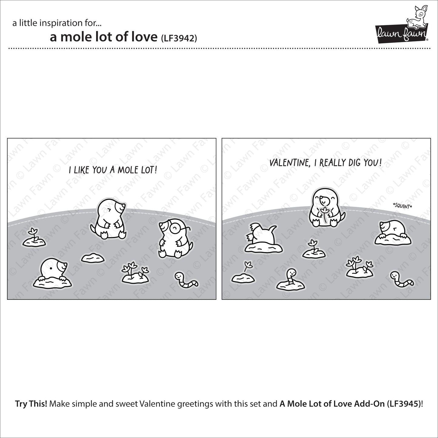 Lawn Fawn A mole lot of love Clear Stamp Set 4x6 Maulwurf & Herzen