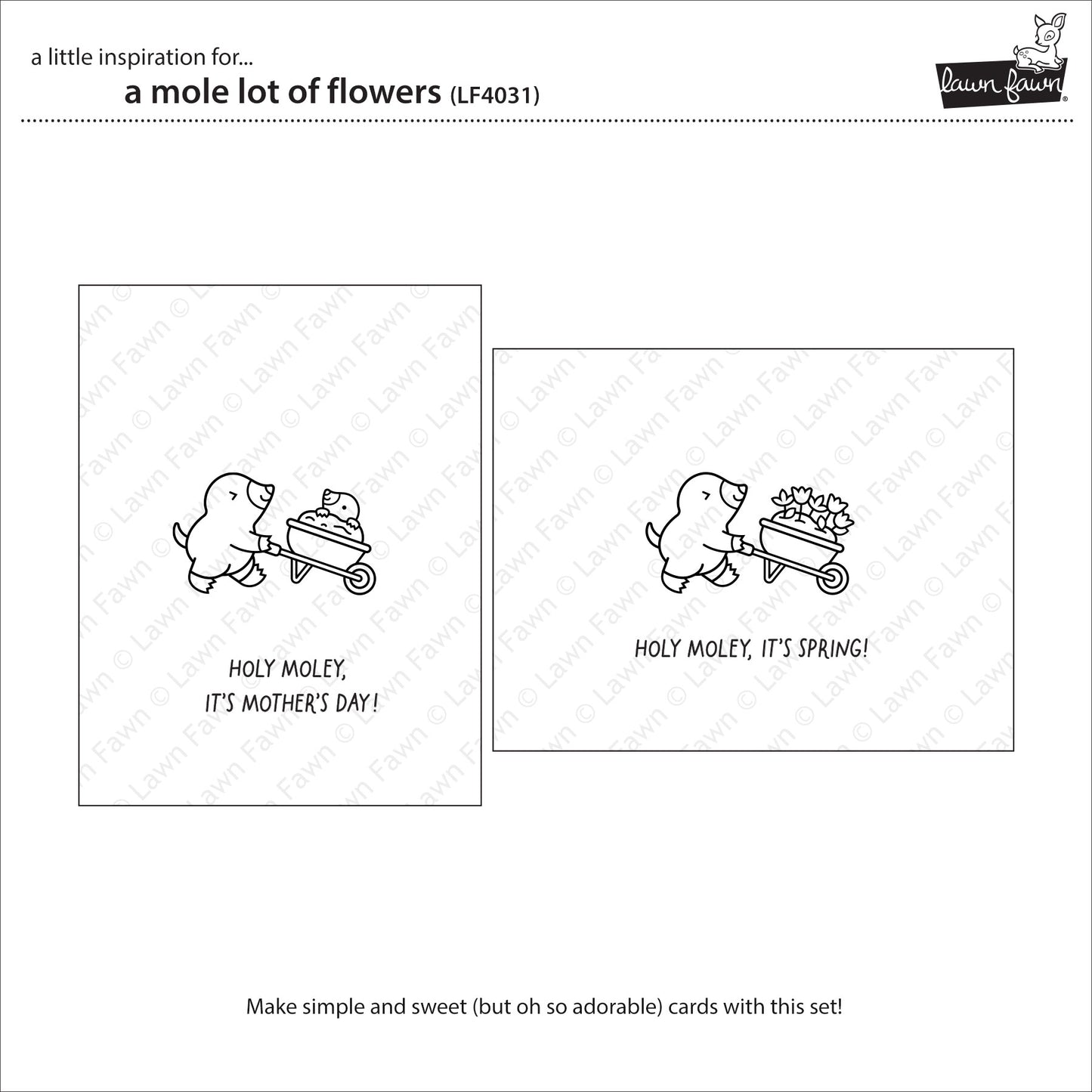Lawn Fawn A Mole Lot of Flowers 3x4 Clear Stamp Set