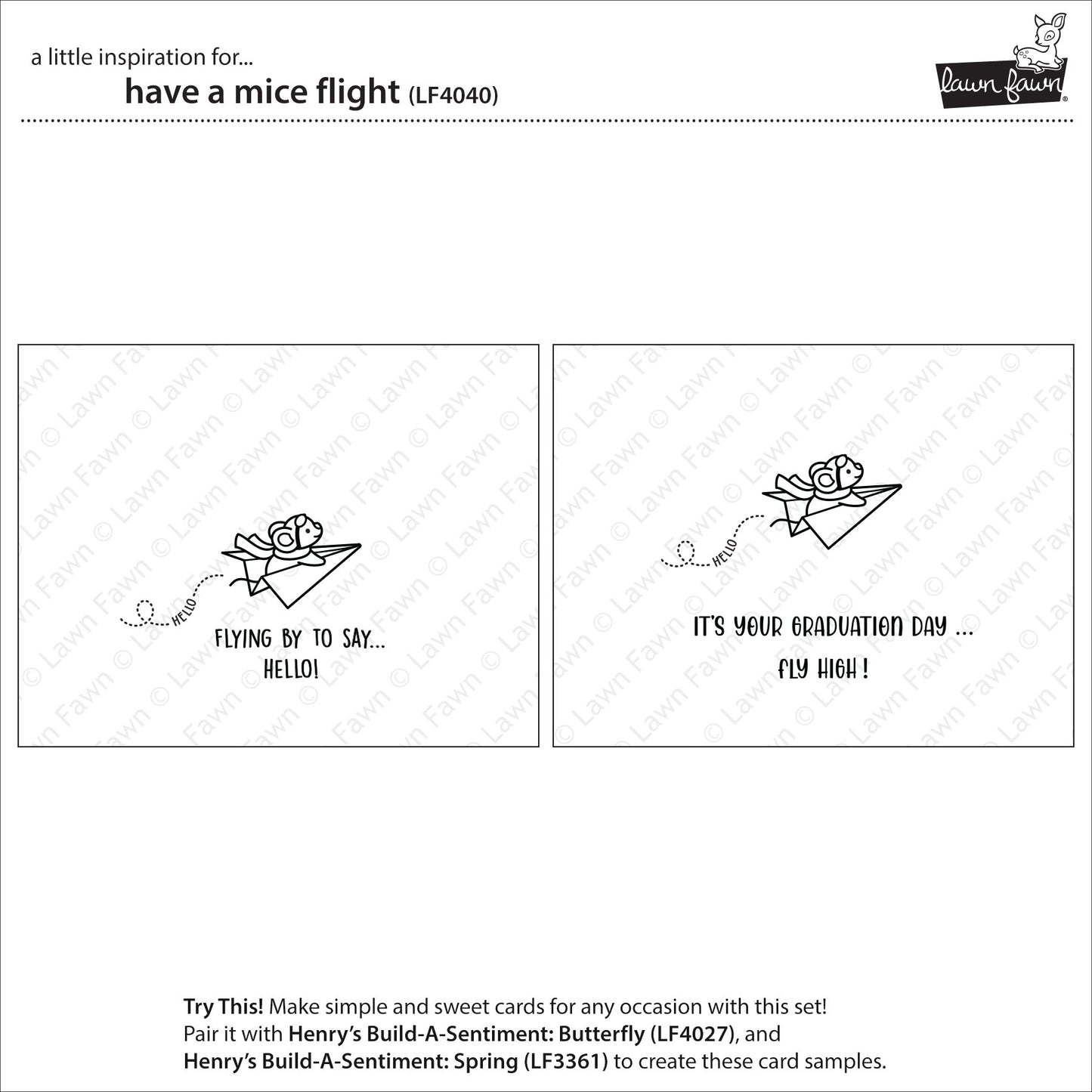 Lawn Fawn Have a Mice Flight 2x3 Clear Stamp Set