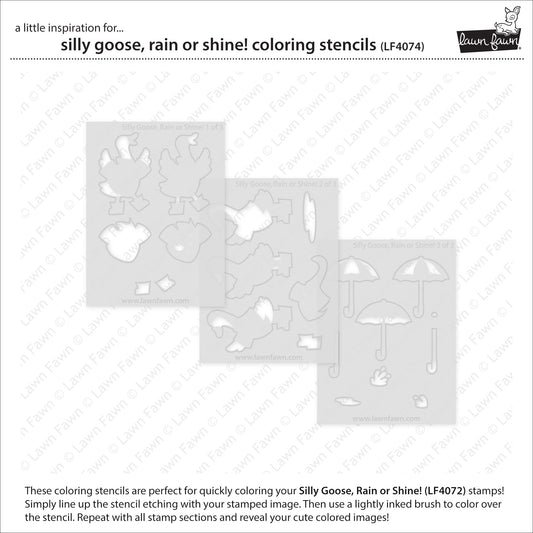 Lawn Fawn silly goose, rain or shine! coloring stencils