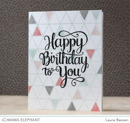 Beispielkarte mit dem Text Happy Birthday to you. Make a Wish Stamp Set 4×6 von Mama Elephant – 8 klare Photopolymer-Stempel.