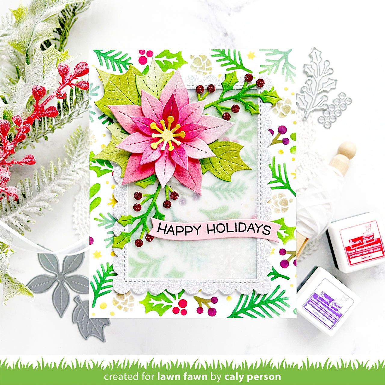 Lawn Fawn Winter Sprigs Background Stencils