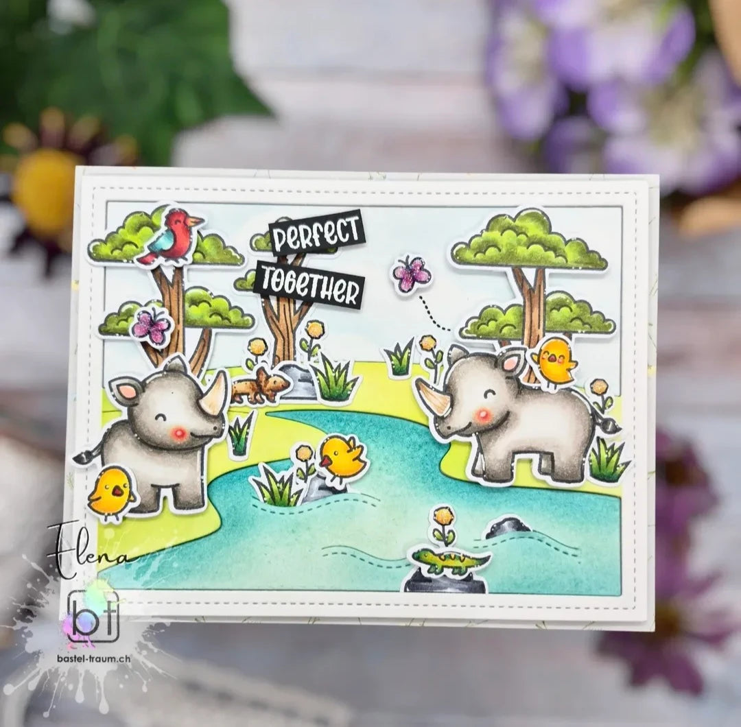 Lawn Fawn Rhino-mite! Clear Stamp Set 2x3