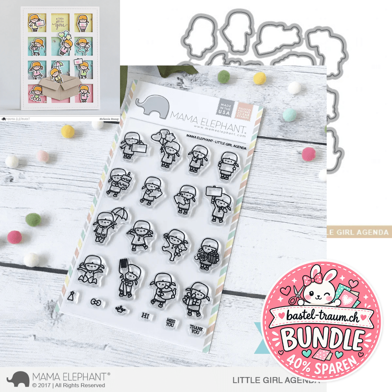 Mama Elephant Little Girl Agenda Clear Stamps 4x6 + Creative Cuts Stanzen