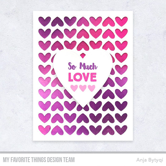 Beispielkarte mit Herzraster und Herz im Vordergrund. Full of Heart Thin Dies – Herzgitter 3,75×5 Zoll von My Favorite Things