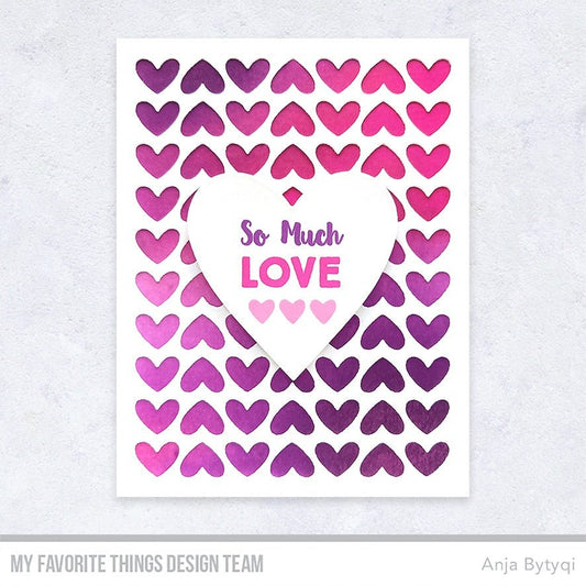 Beispielkarte mit Herzraster und Herz im Vordergrund. Full of Heart Thin Dies – Herzgitter 3,75×5 Zoll von My Favorite Things