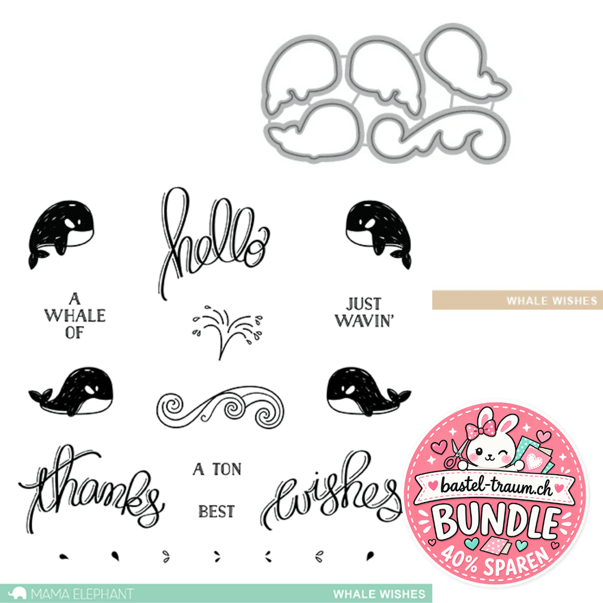 Mama Elephant Whale Wishes Clear Stamps 4x6 + Creative Cuts Stanzen