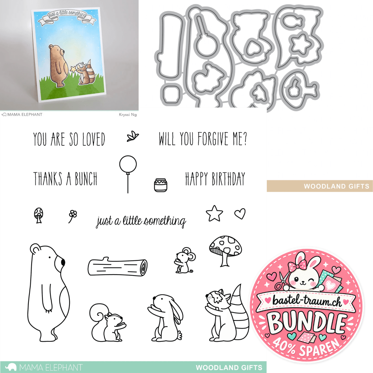 Mama Elephant Woodland Gifts Clear Stamps 4x6 + Creative Cuts Stanzen