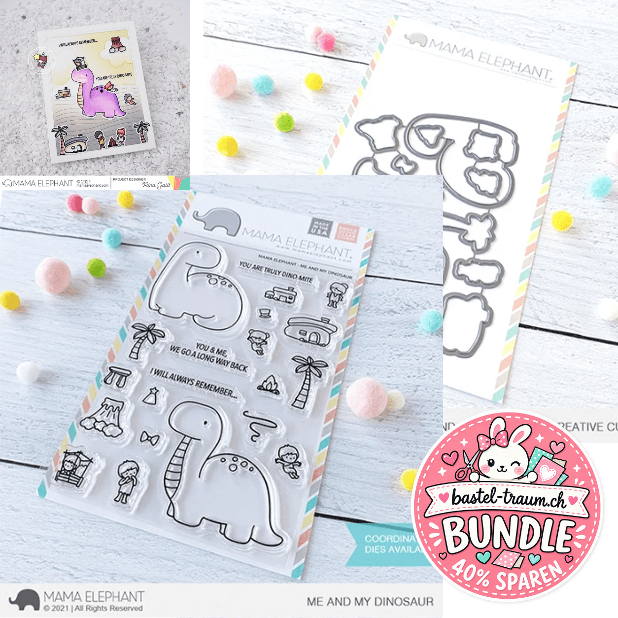 Mama Elephant Me and My Dinosaur Clear Stamps 4x6 + Creative Cuts Stanzen