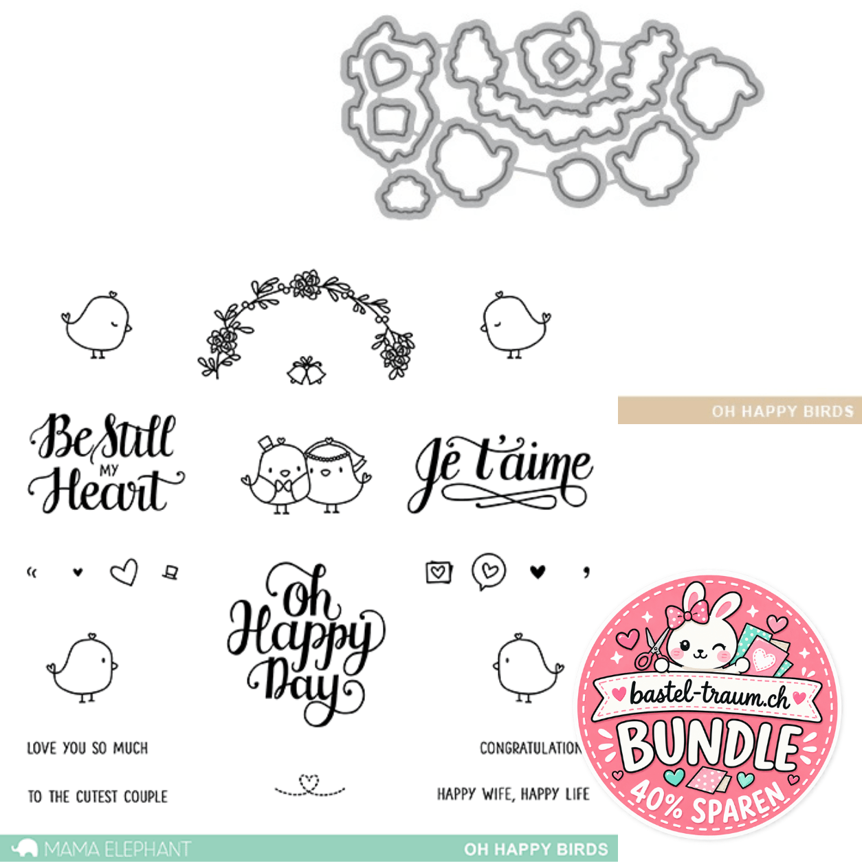 Mama Elephant Oh Happy Birds Clear Stamps 4x6 + Creative Cuts Stanzen
