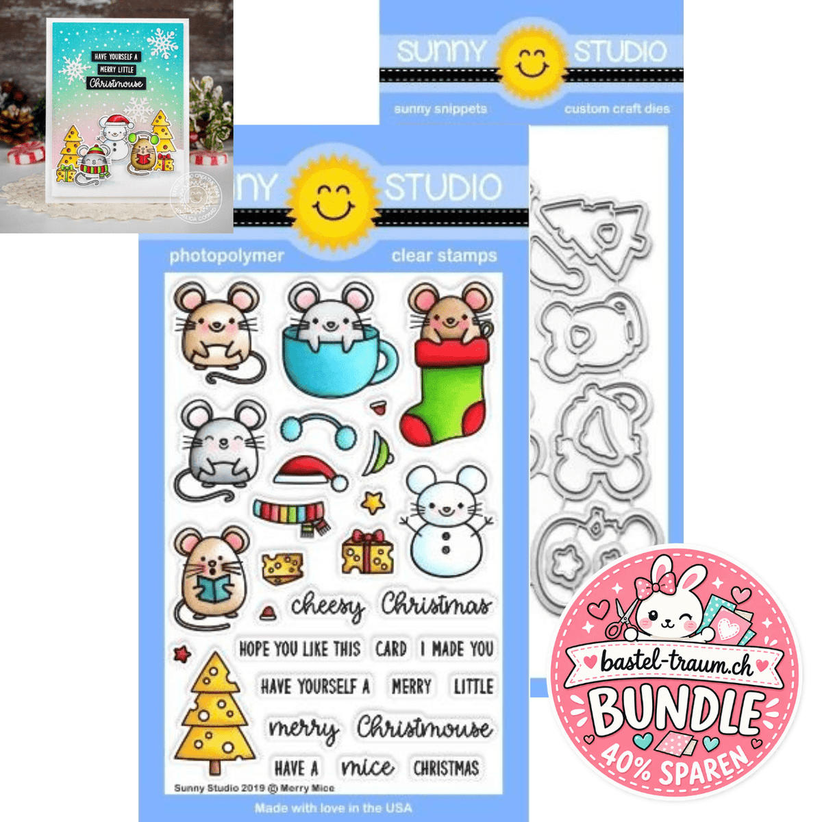 Sunny Studio Merry Mice Clear Stamps 4x6 + Stanzen