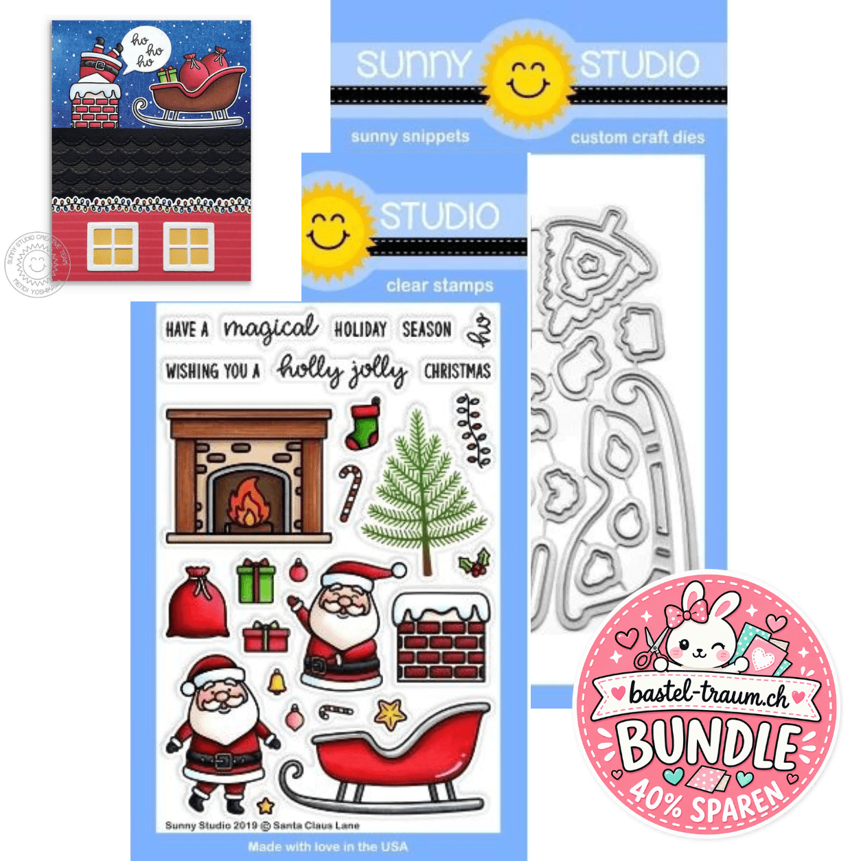 Sunny Studio Santa Claus Lane Clear Stamps 4x6 + Stanzen