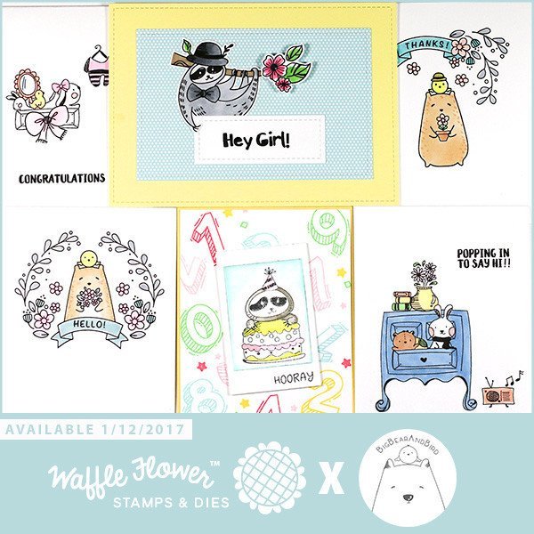 Waffle Flower Crafts - Bear and Bird Clear Stamps 4x6