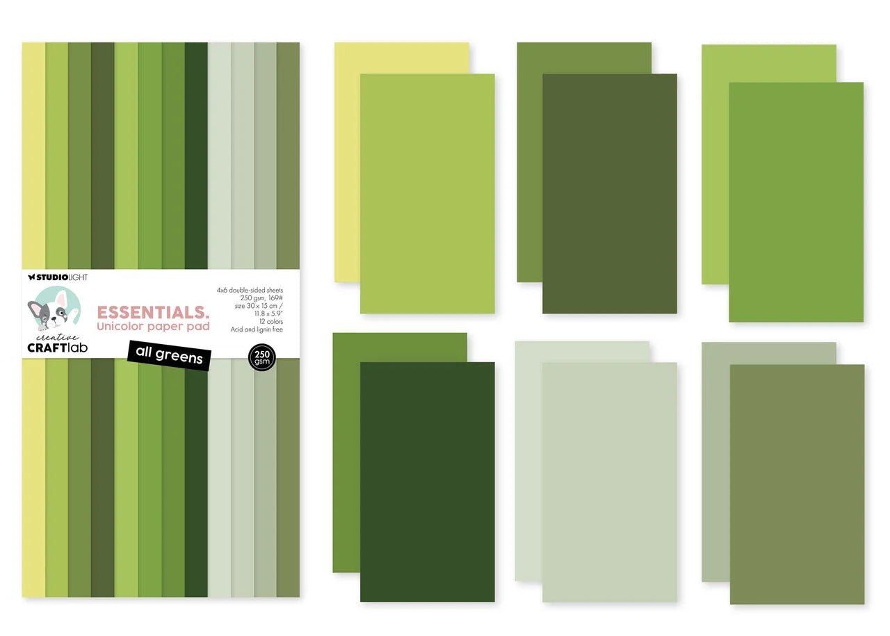 Studio Light Papierblock "All Greens Essentials" - Unicolor, 30x15cm (250g/m²)