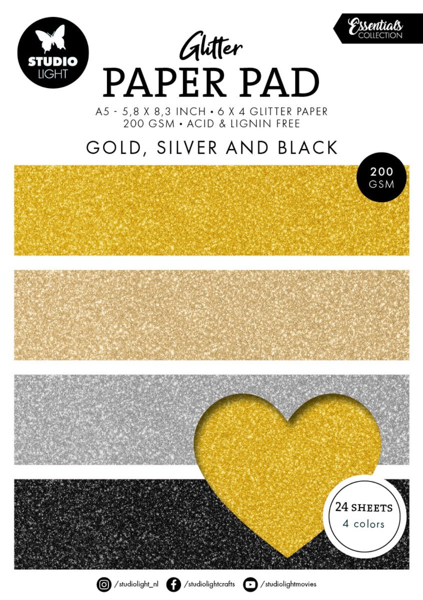 Glitter Paper Pad A5 Gold, Silver And Black