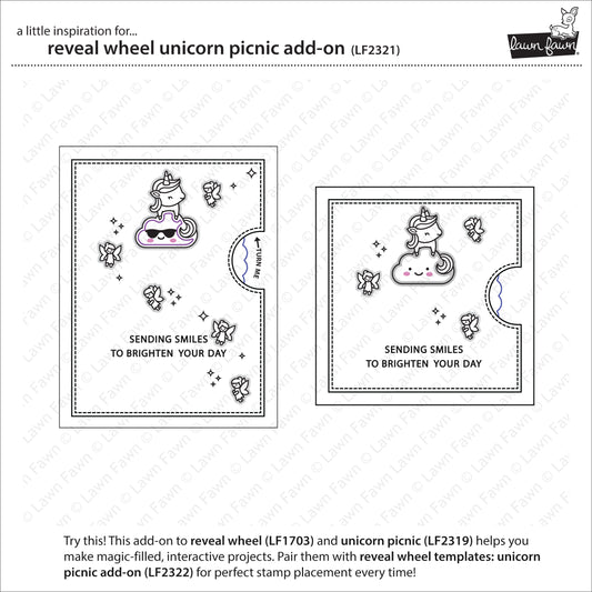 Lawn Fawn reveal wheel unicorn picnic add-on Stanzen