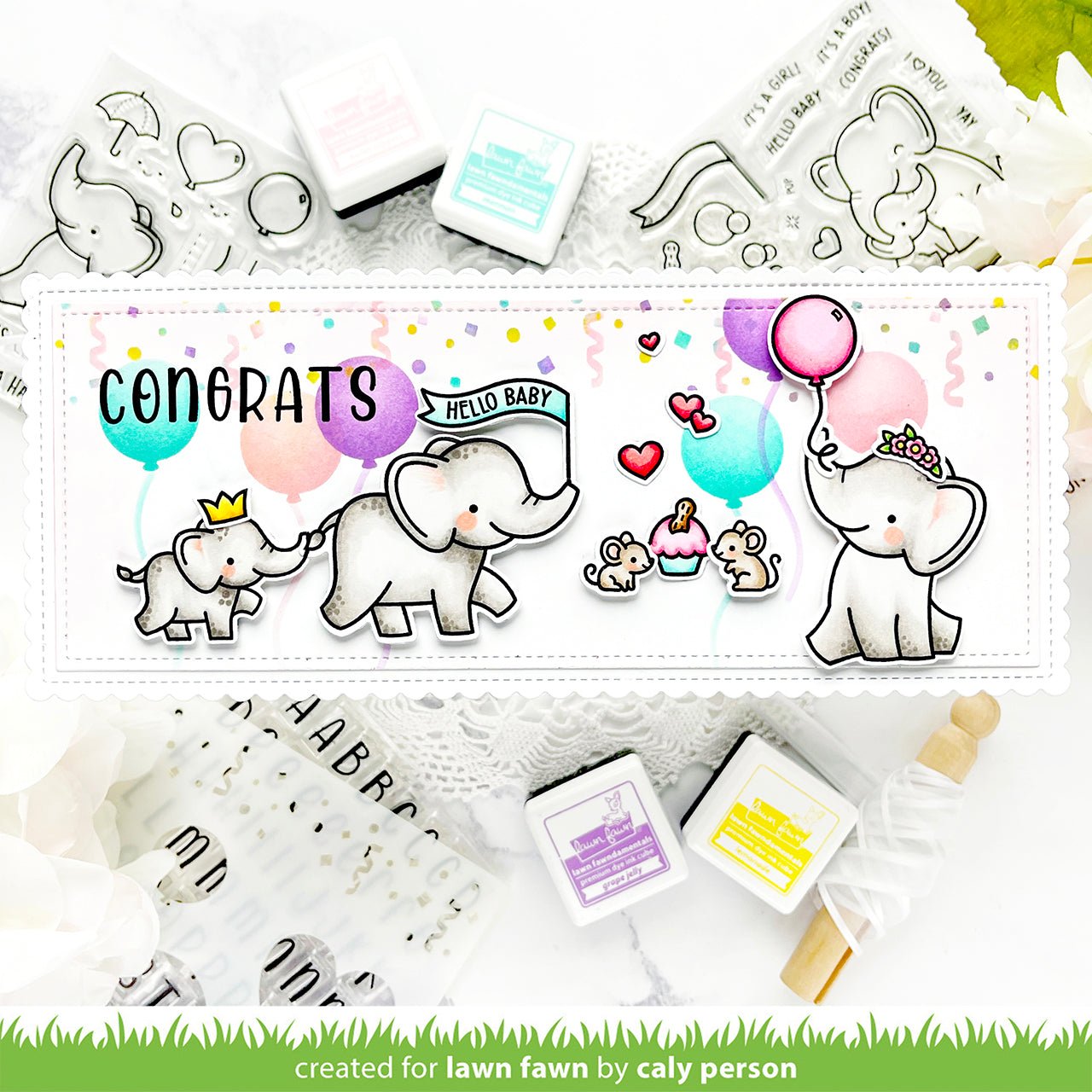 Lawn Fawn - Elephant Parade Add-on - Clear Stamp 3x4