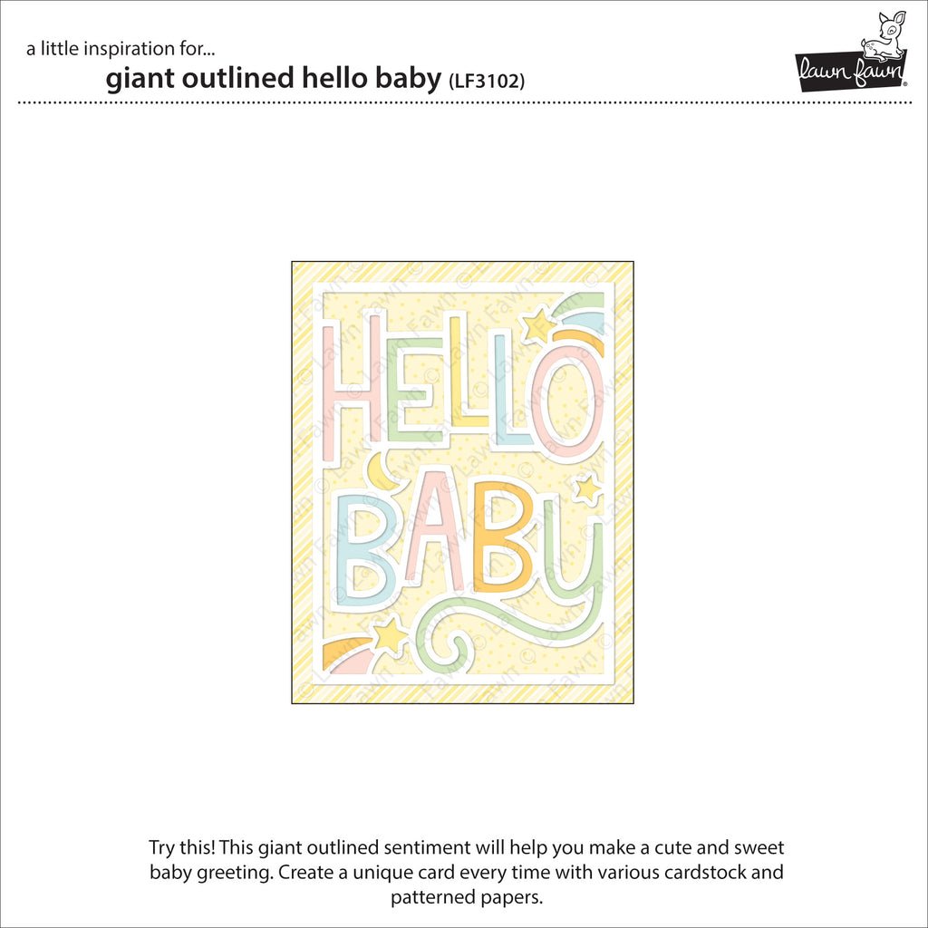 Lawn Fawn - Giant outlined hello Baby - Stand Alone Stanze