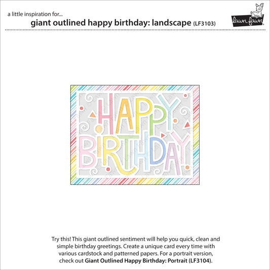 Lawn Fawn - Giant outlined Happy Birthday: Landscape - Stand Alone Stanze
