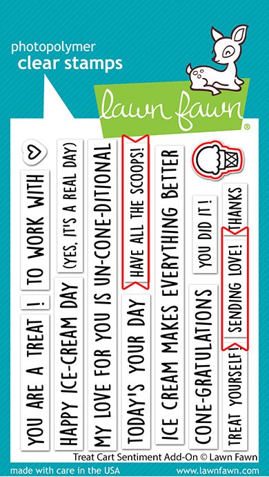 Lawn Fawn Treat cart sentiment add-on Outline Stanzen