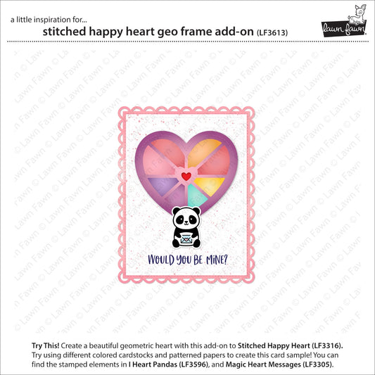 Lawn Fawn - stitched happy heart geo frame add-on - stand-alone die