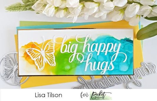 Picket Fence Studios Slim Line Big Happy Hugs Word 17.8cm Stand Alone Stanzen