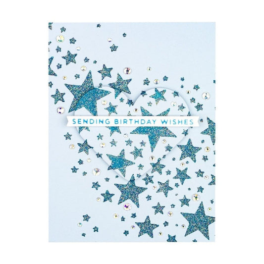 Beispielkarte mit Herz und Sterne: Spellbinders Star Bright Stencil – Schablone mit Sternenmuster aus Mylar (STN-002)