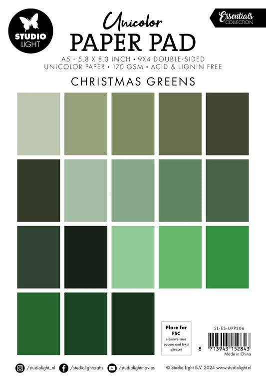 Studio Light - Shades Of Christmas Greens - Essentials A5 Unicolor Paper Pad