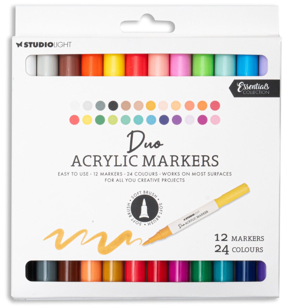 Studio Light Duo Acrylic Markers – 12 Marker mit 24 Acrylfarben für kreative Projekte (SL-CO-MARK33)