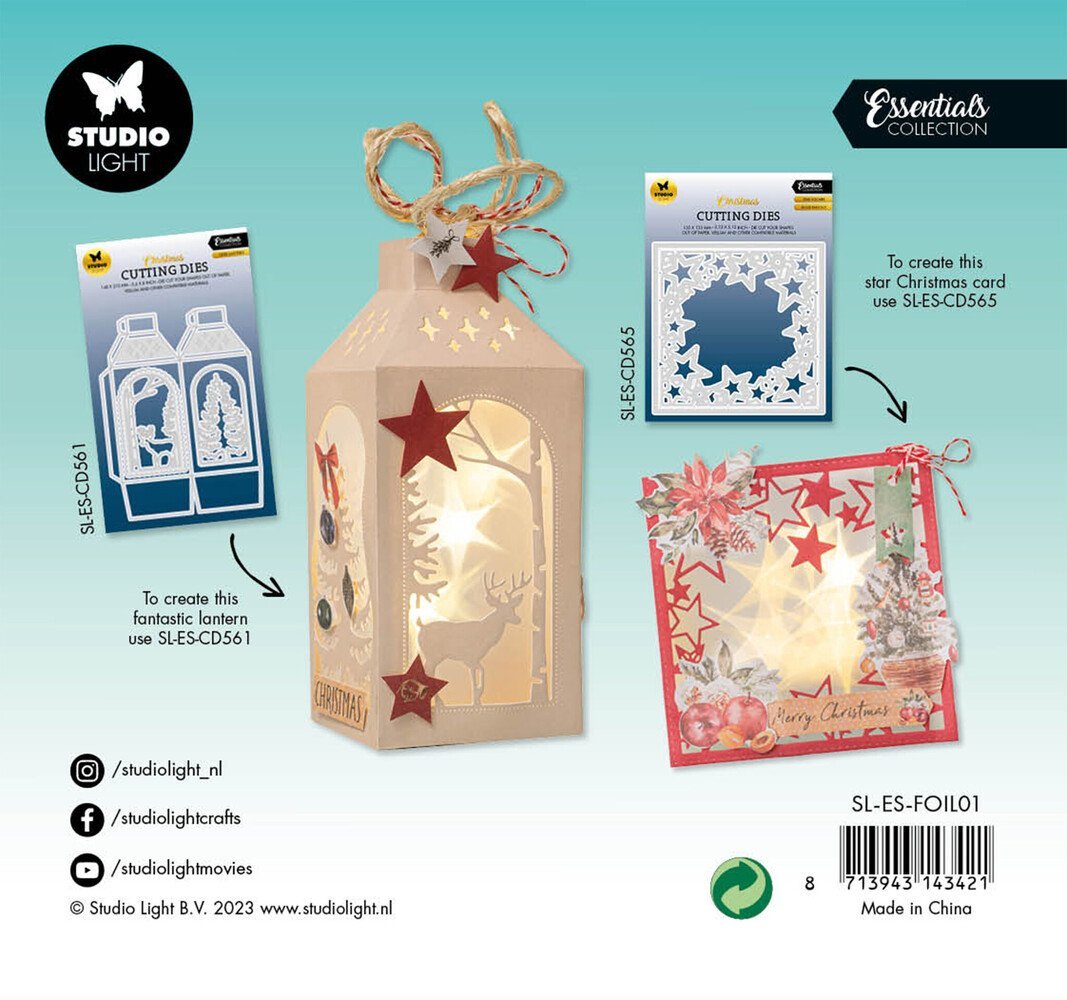 Beispiele wie eine Laterne oder Karte mit der Sternfolie. Studio Light Star Foil 180 x 180 mm – glänzende Folien für kreative Weihnachts- und Bastelprojekte