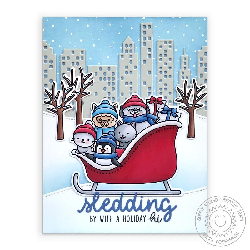 Sunny Studio - Sledding Critters - Clear Stamps 3x4