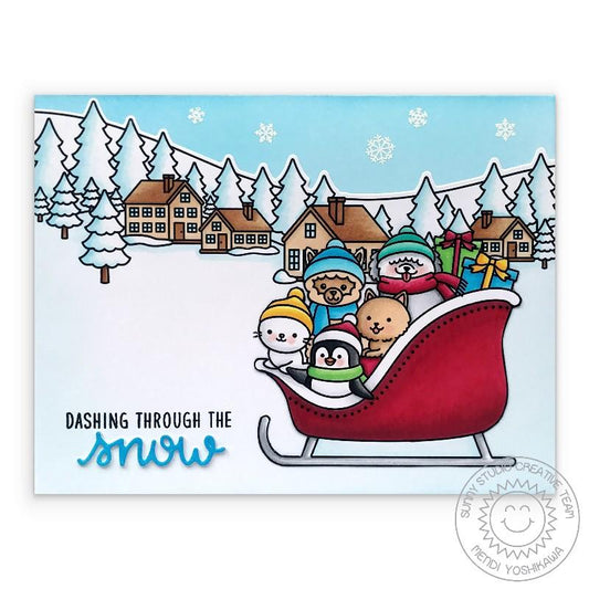 Sunny Studio Sledding Critters Clear Stamps 3x4