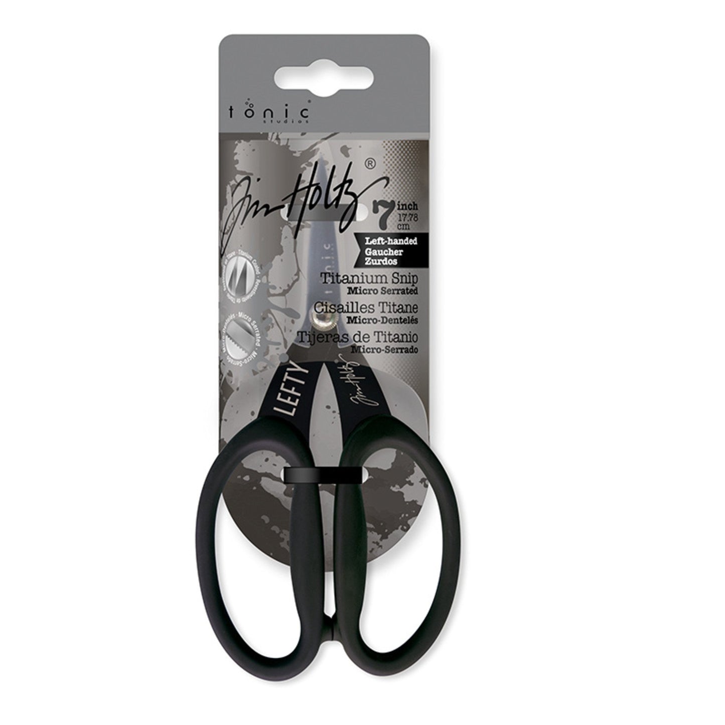 Tonic Tim Holtz 7″ Titanium Snip Left Handed – schwarze Schere mit Titan-Klinge
