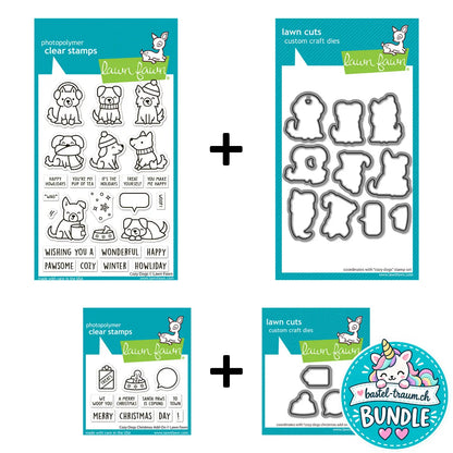 Lawn Fawn Cozy Dogs + Christmas Add-On Stempel + Stanzen